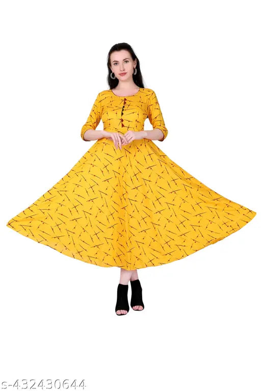 Ashima Designer Yellow Color Leheriya Print Rayon Gown