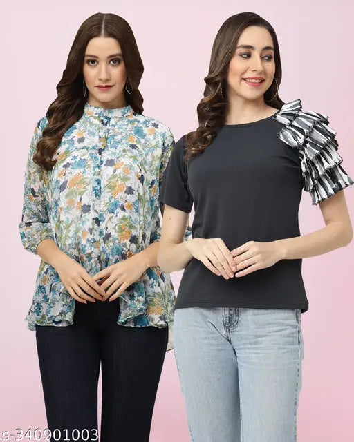 Women Printed Multicolor Top{Pack Of 2}