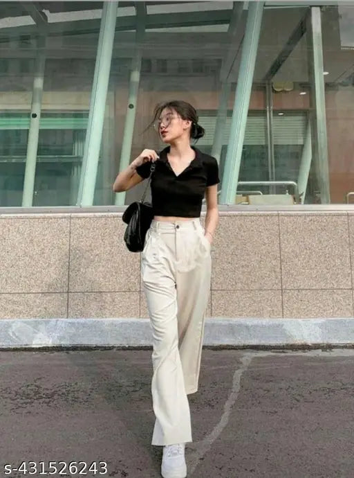 Solid High Waist Korean Straight Trousers for Women offer a comfortable stretchable and chic look perfect for formal casual and daily wear suitable for any occasion in formal and casual both