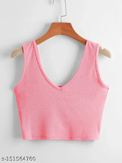 V-Neck Back Square Neck Crop Ribbed Top