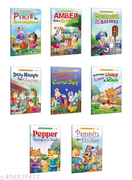 Second Reader Story Collection : Amber gets a Brother  Boomer the Rule Breaker  Daisy Manages the House and more : Fun learning books for toddlers  Educational storybooks - Combo of 8 Books