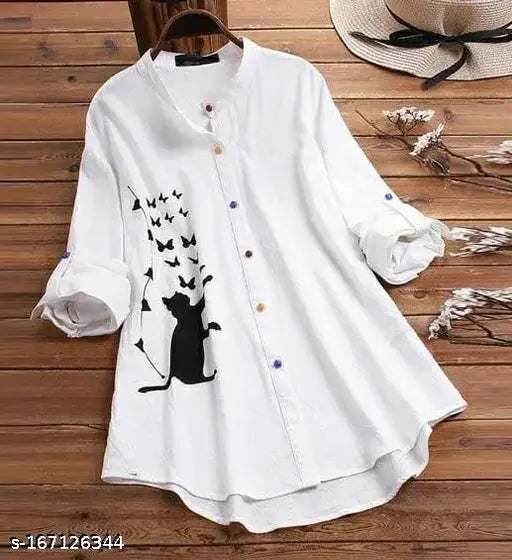 Classy Black Cat Printed Womens Shirts