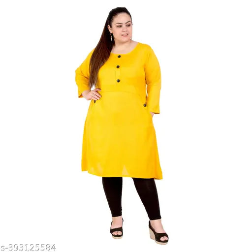FAZZN Plus Size Yellow Rayon A-Line Solid Kurti