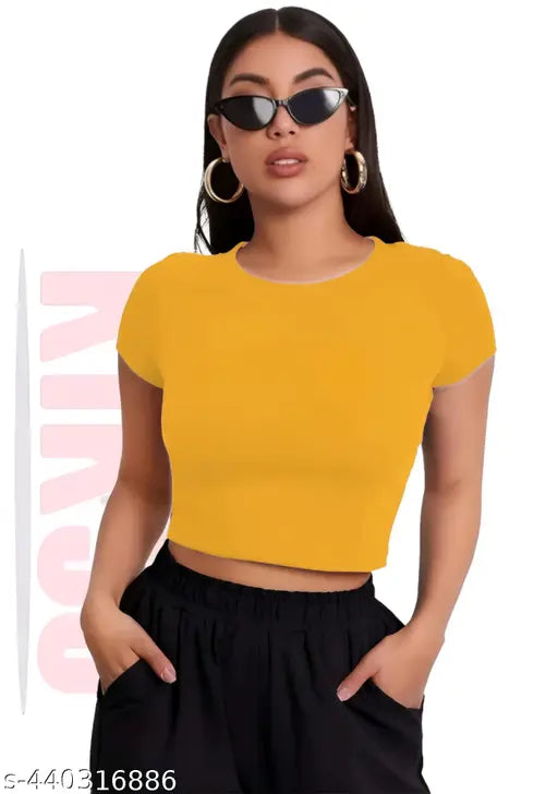 Round Neck Short Sleeve Fashionable Top For Woman