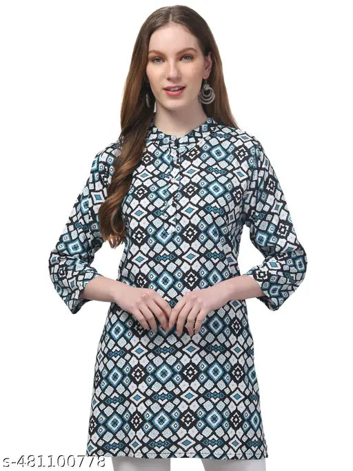 Short_Offical_kurta_Collar_Blue_Box_Print