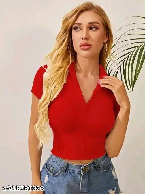STYLISH CROP RED TOP