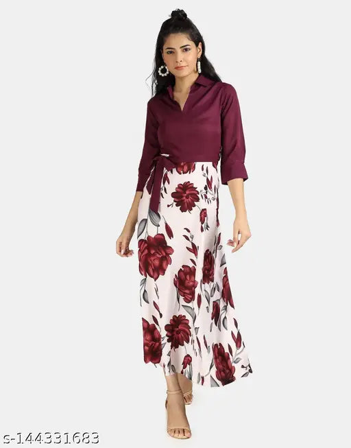 Nature craft Floral printed Purple shirt dress for women