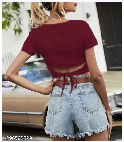 New Round Neck Back String  Top Soft And Comfortable