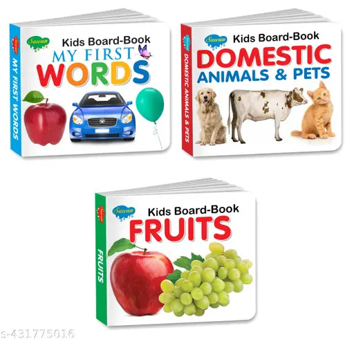 My First Words  Domestic Animals & Pets and Fruits Board Books for kids : Board books for kids  Learning books for kids  Educational books for kids  Learning board books for kids - Set of 3 Board Book for kids.
