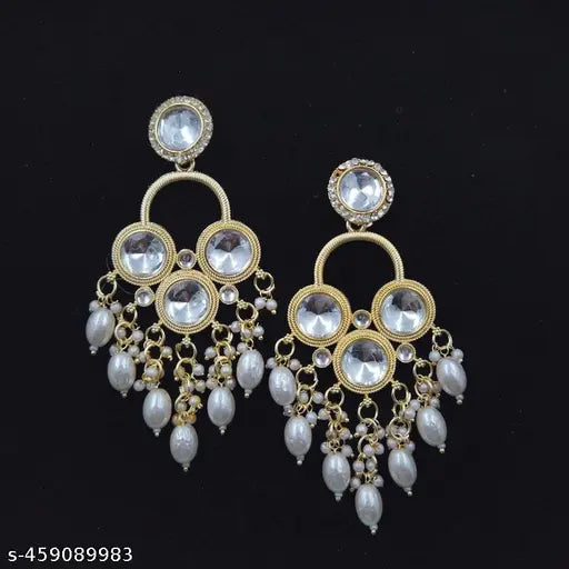 Gold Plated White Kundan Stud Earrings