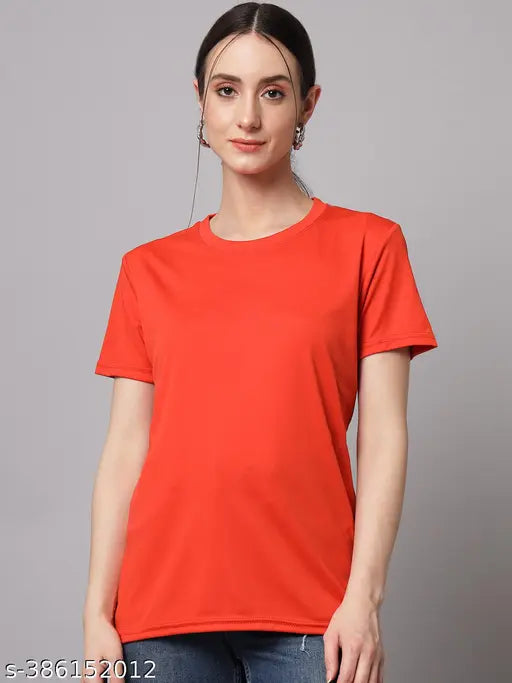 Womens Solid Red Tshirts Half Sleeves