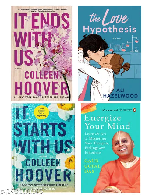 IT END WITH US BY COLLEEN HOOVER  + IT STARTS WITH US BY COLLEEN HOOVER  + THE LOVE HYPOTHESIS BY ALI HAZELWOOD    + ENERGIZE YOUR MIND BY GAUR GOPAL DAS