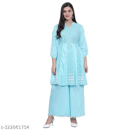 Nature Craft Sky Blue GEORGETTE embroidered  Women Kurti With Palazzo