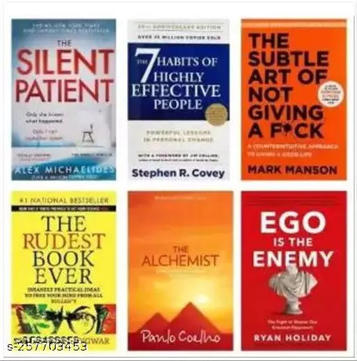 Silent Patient + 7 Habit Highly Effective Of People + The Subtle Art Not Giving A Fuck + The Rudst Book Ever + Alchemist + Ego IS The Enemy (Paperback  Alex Michaelide)