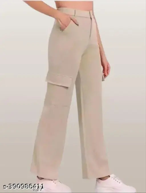 Women Premium Cotton Wide Leg 4 Pocket Cargos/Trousers - Relaxed Fit Cargo Pants with Insert Pockets