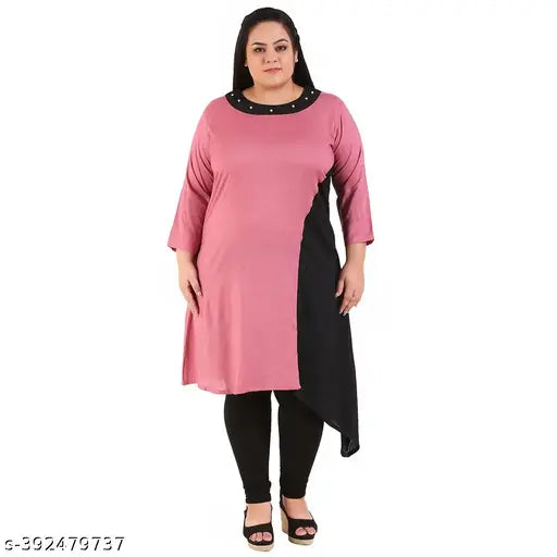 FAZZN Plus Size Customizable Knee-Length Rayon Kurti in Pink