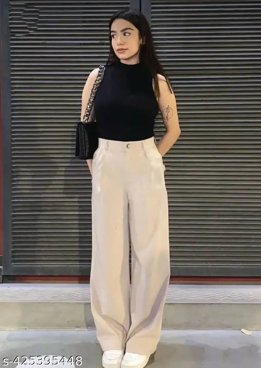 Solid High Waist Korean Straight Trousers for Women offer a comfortable stretchable and chic look perfect for formal casual and daily wear suitable for any occasion in formal and casual both
