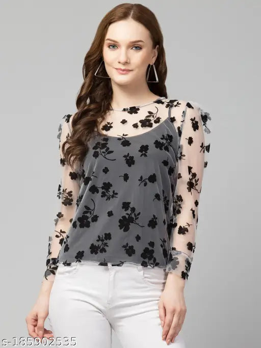 Stylish Flocking Mesh top