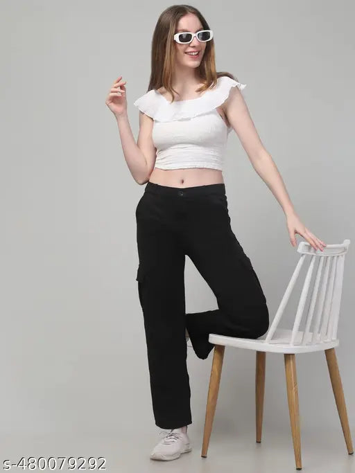 solid formal Korean Straight Fit Baggy bell bottom ribbed Wide Leg Bootcut trousers for women and girls -