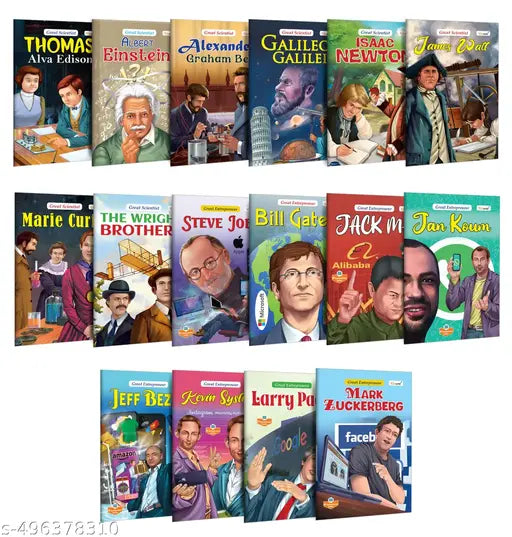 Great Enterpreneurs and Scientists book :Bill Gates  Steve Jobs  Mark Zuckerberg  Albert Einstein  Alexander Graham Bell and more- Inspirational Stories for Kids  Storybooks for Young kids(Pack of 16)
