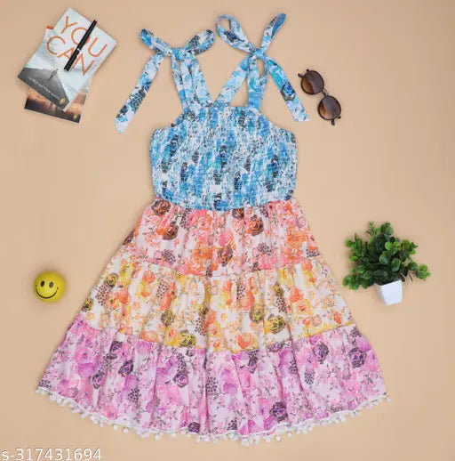 Nature Craft multicolor POLY CREPEFloral Sleevelesse Round Neck Full Length Women Dress