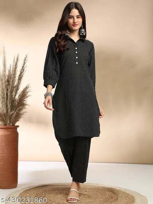 Women's Cotton Striped Kurta with Pant Co-ords Set