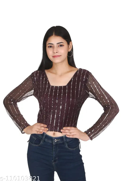 Women Drawstring Solid Shimmer Top