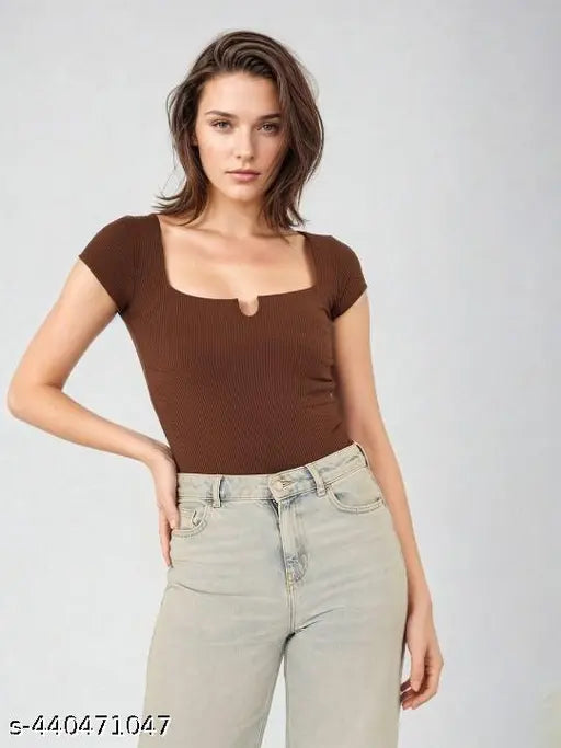 Square Neckline Cut Out Rib Top