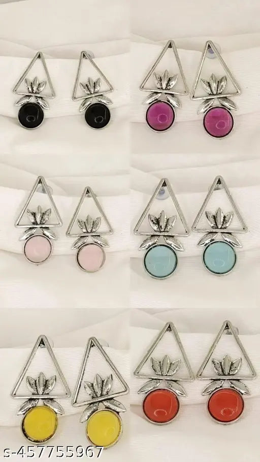 Silver-Plated Geometric Earrings Combo (Pack of 6) - Earrings for Women 