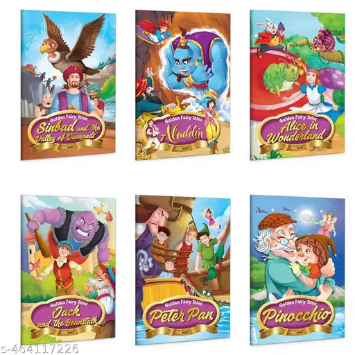 Aladdin  Alice in Wonderland  Pinocchio  Peter Pan  Jack and the Beanstalk  Sindbad and the Valley of Diamonds - Golden Fairy Tales : Educational Fairy Tales  Classic Bedtime Stories - Pack of 6 books