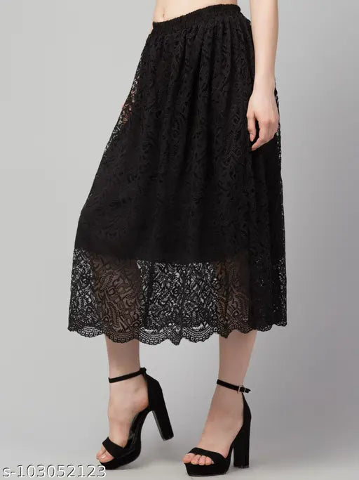 Elegant Solid Lace Mesh Skirt
