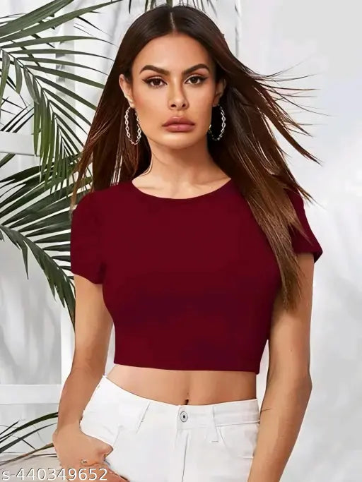Round Neck Simple Short Sleeve Fashionable Top For Woman