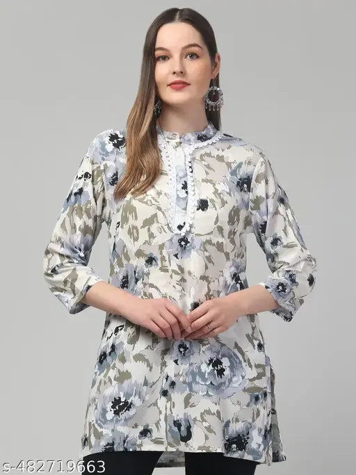 Women printed laces 3/4 sleeve rayon short kurti