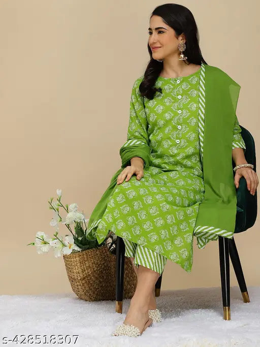 Women's Poly Cotton Kurta Pant Dupatta Set