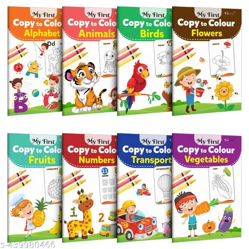 My First Copy to Colour - Alphabet  Animals  Birds  Flowers  Fruits  Numbers  Transport and Vegetables : Book of Copy Colouring For Kids  Fun Colouring Book For Children - Combo of 8 Colouring Books