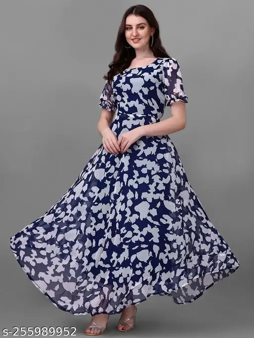 Blue Designer Printed gown