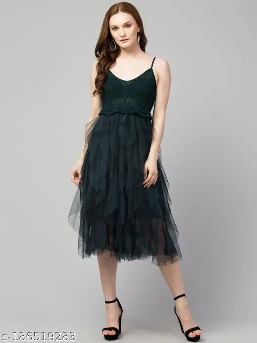 Women Crochet Solid Mesh Dress