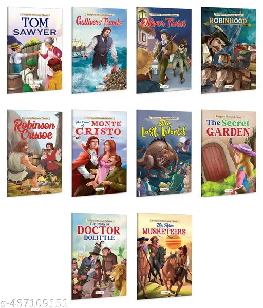 Illustrated educational books for young readers : The Count of Monte Cristo  The Lost World  The Secret Garden and more - Adventure story books  educational books for children - Pack of 10 books
