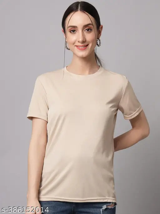 Womens Solid Beige Tshirts Half Sleeves