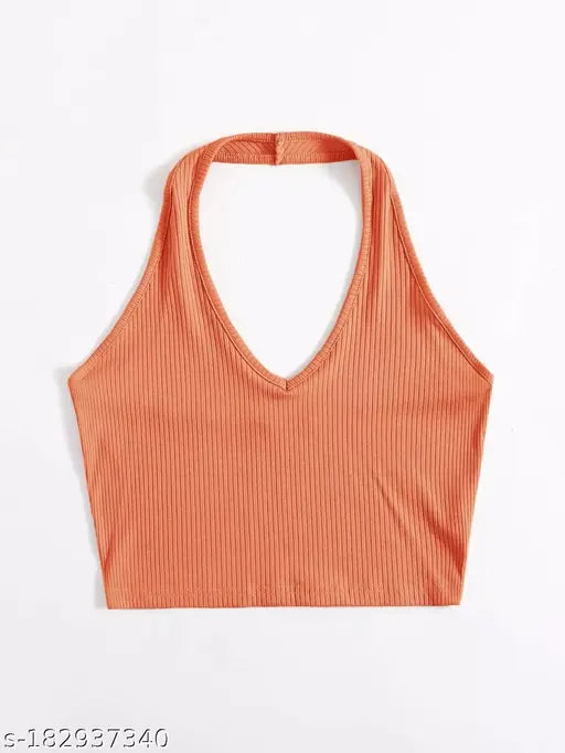 Halter Neck Crop Ribbed Top