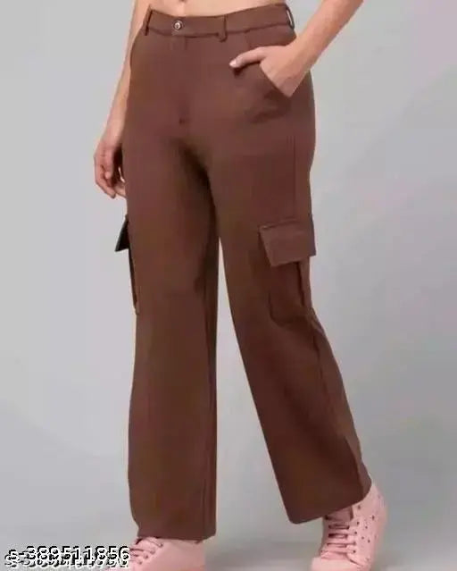 Women Premium Cotton Wide Leg 4 Pocket Cargos/Trousers - Relaxed Fit Cargo Pants with Insert Pockets