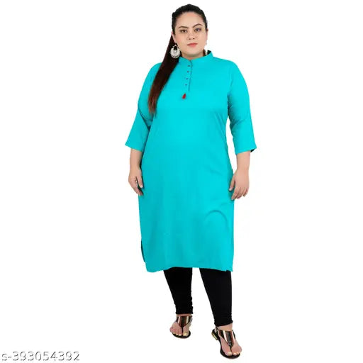 FAZZN Plus Size Blue Rayon Kurti with Three Quarter Sleeves and Customization
