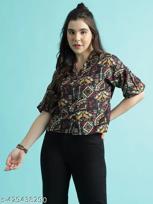 Women's Crepe Printed Ethnic Motif Resort Shirt