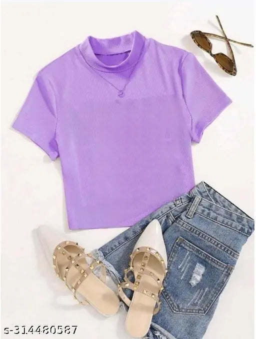 Cute High Neck Short Sleeve Top