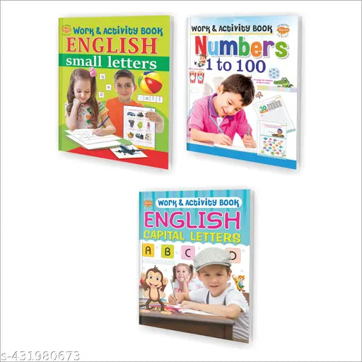 Work & Activity - ENGLISH small letters  NUMBERS 1 to 100 and ENGLISH Capital Letters books for kids : Activity books for kids  letters activity books for kids  Activity workbook for kids - Set of 3 activity books for kids