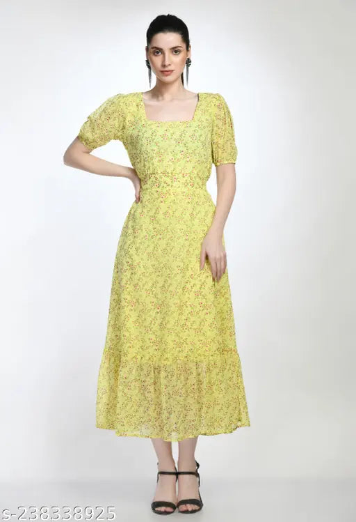 Elegant Floral Printed Georgette A-Line Dress