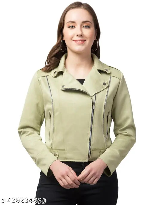 Avyola Women Winter wear Suede Solid Zipper Jacket  Polyester Long Sleeves Jacket