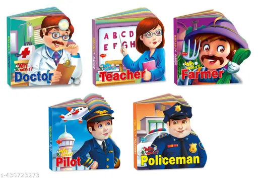 Doctor  Teacher  Farmer  Pilot and Policeman book for kids : Die-cut board book for kids  Board books for kids  Educational book for kids - Set of 5 Die-cut shape books for kids