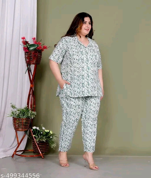 Cotton Plus Size cord set top with matching bottom