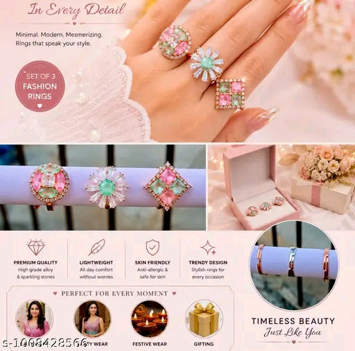 Combo Of 3 Fashion Rings | Party Wear | Elegant Shimmering Designs